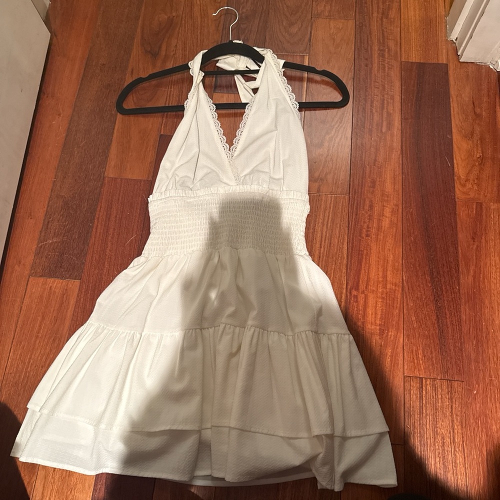 Chic White Halter Mini Dress